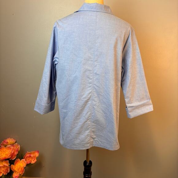 Vintage Season Ticket Open Blazer Chambray Blue Pockets Notched Lapel Medium - Picture 2 of 8